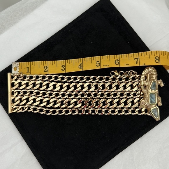 Bracelet Designer Gold Plated - Alligator Clasp with Natural Stones. Some wear. - Picture 6 of 9